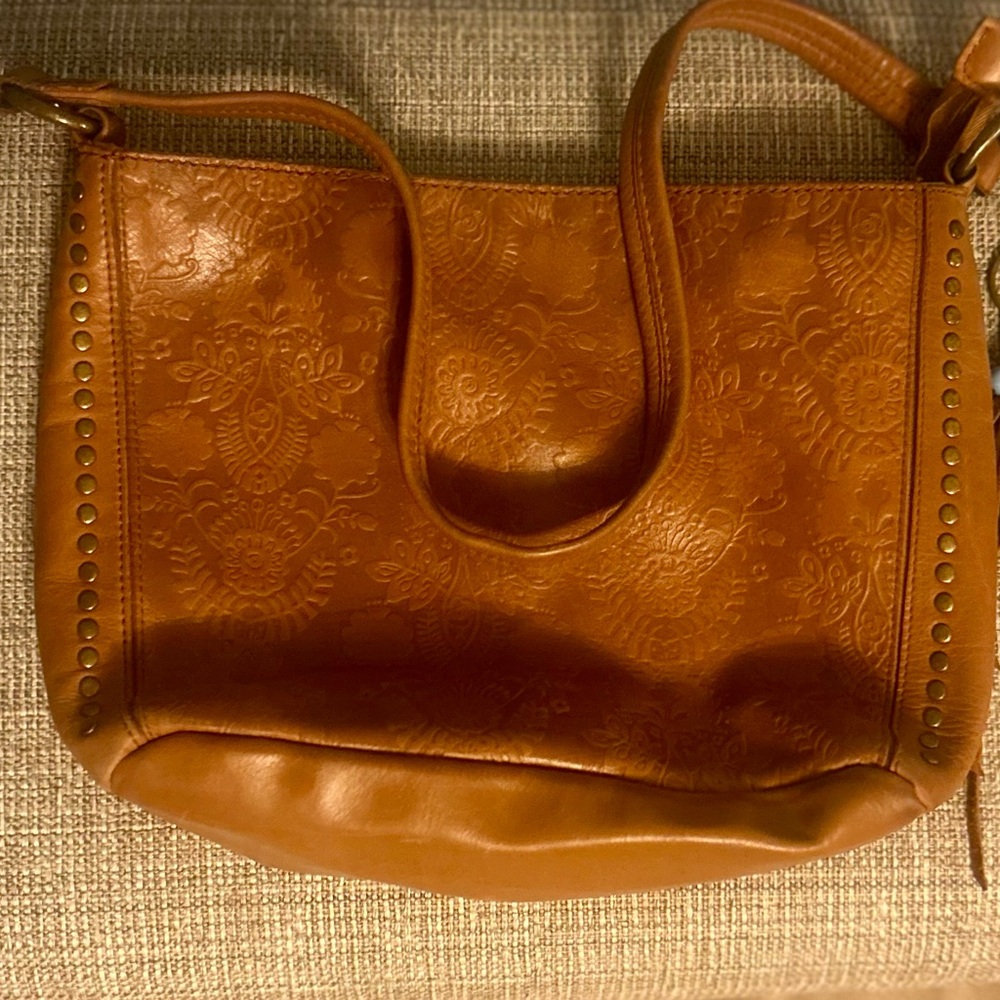 “The Sak” Embossed Tan Leather Tote Bag